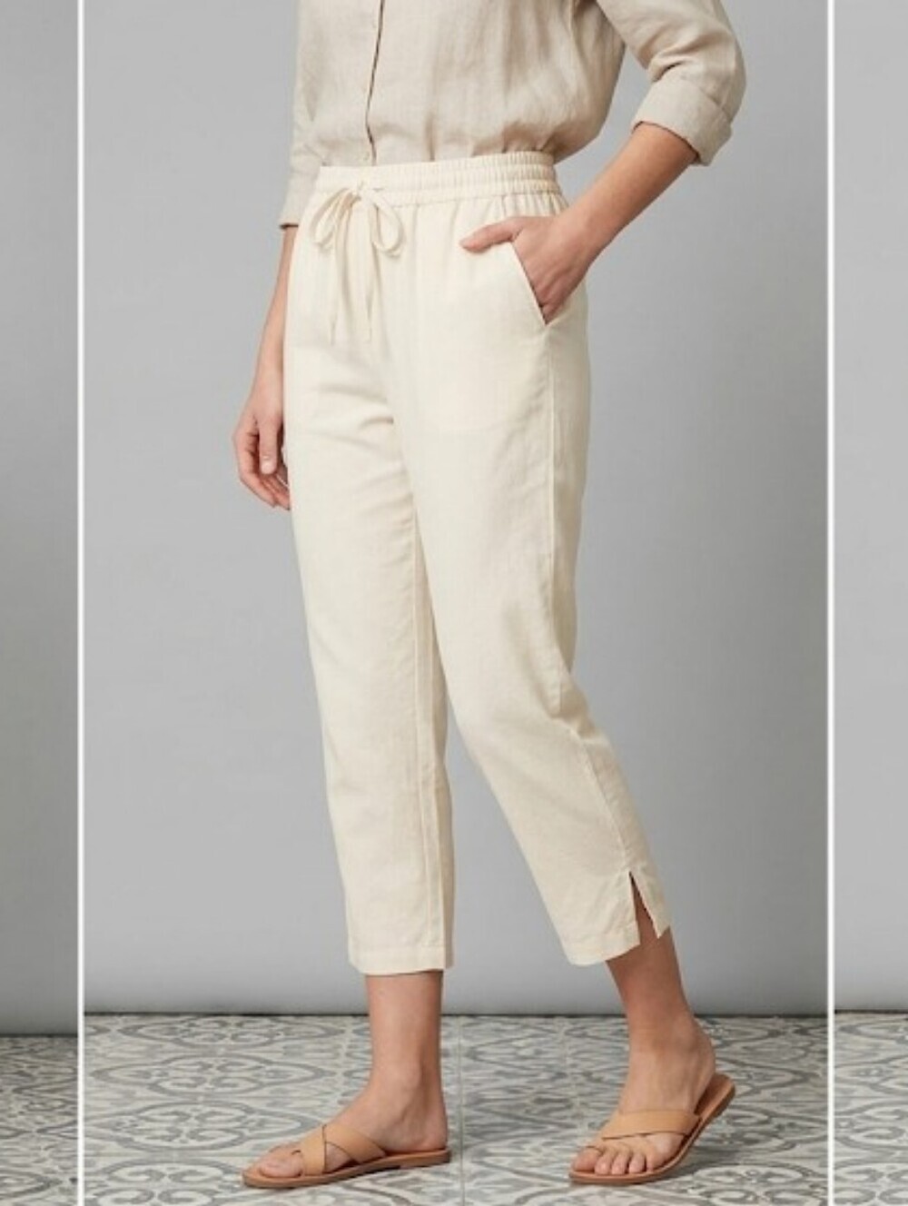 Tommy Bahama Cream Drawstring Crop Pants with Side Slits
